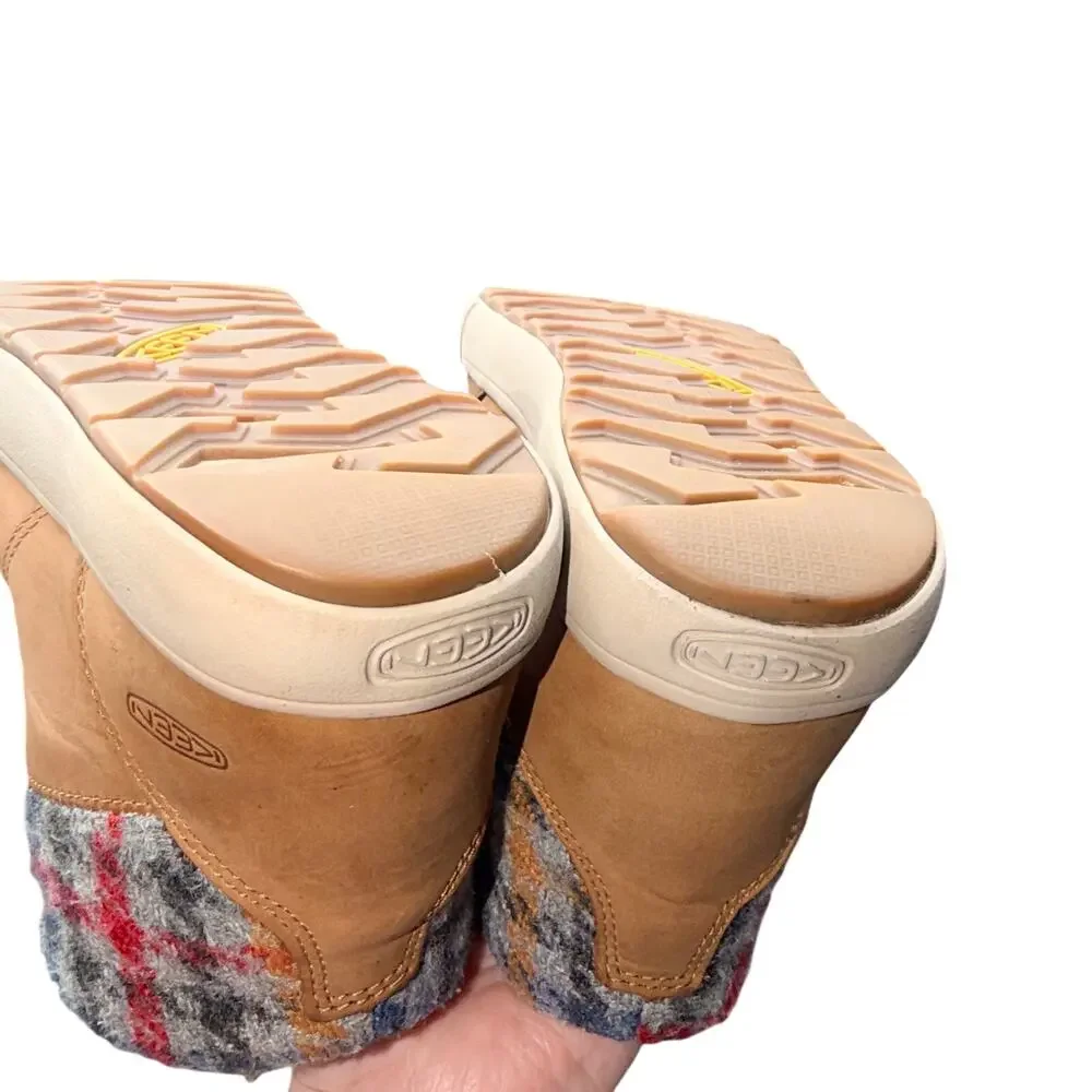 KEEN Elsa II Sneaker Boot Womens 8 Tan Leather Plaid Wool Insulated